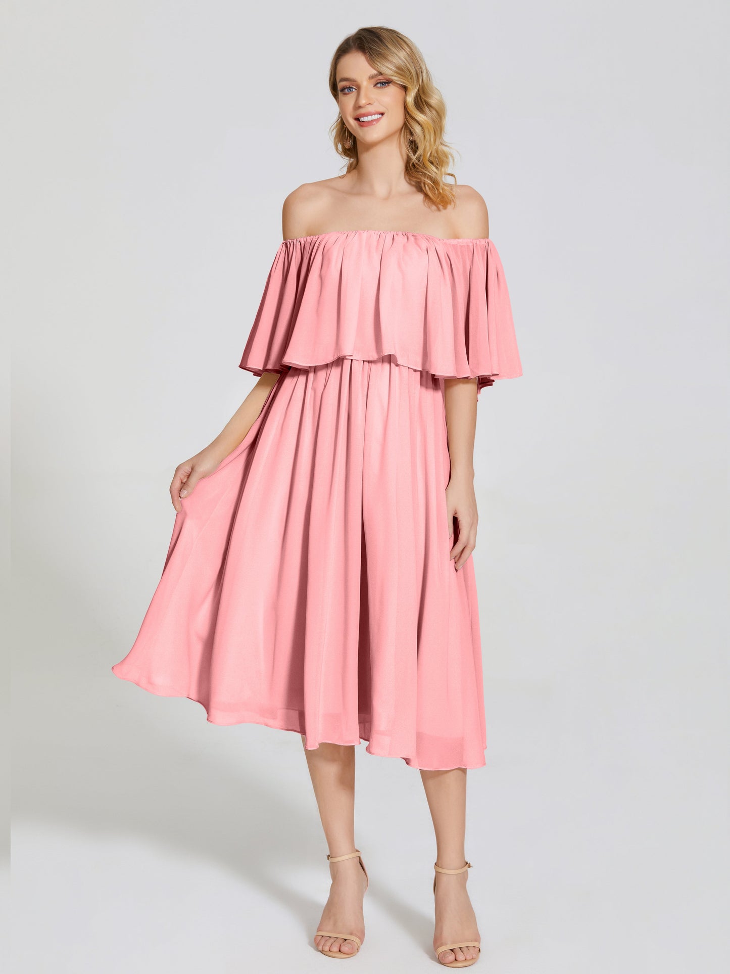 Journee Midi Off-Shoulder Chiffon Bridesmaid Dress