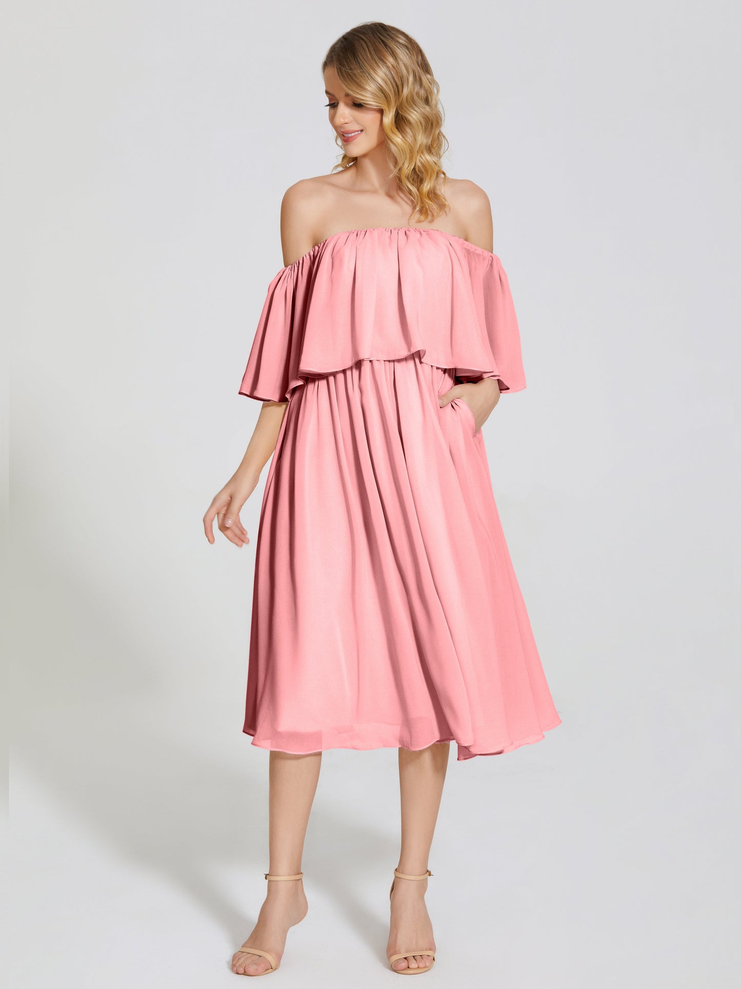 Journee Midi Off-Shoulder Chiffon Bridesmaid Dress