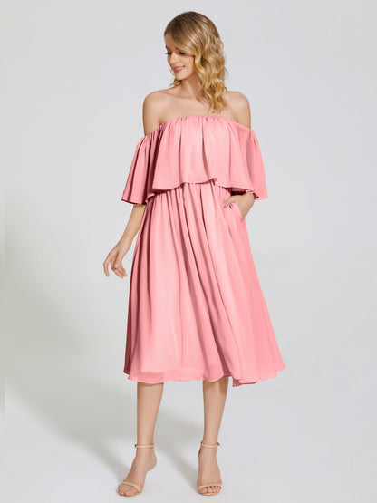 Journee Midi Off-Shoulder Chiffon Bridesmaid Dress