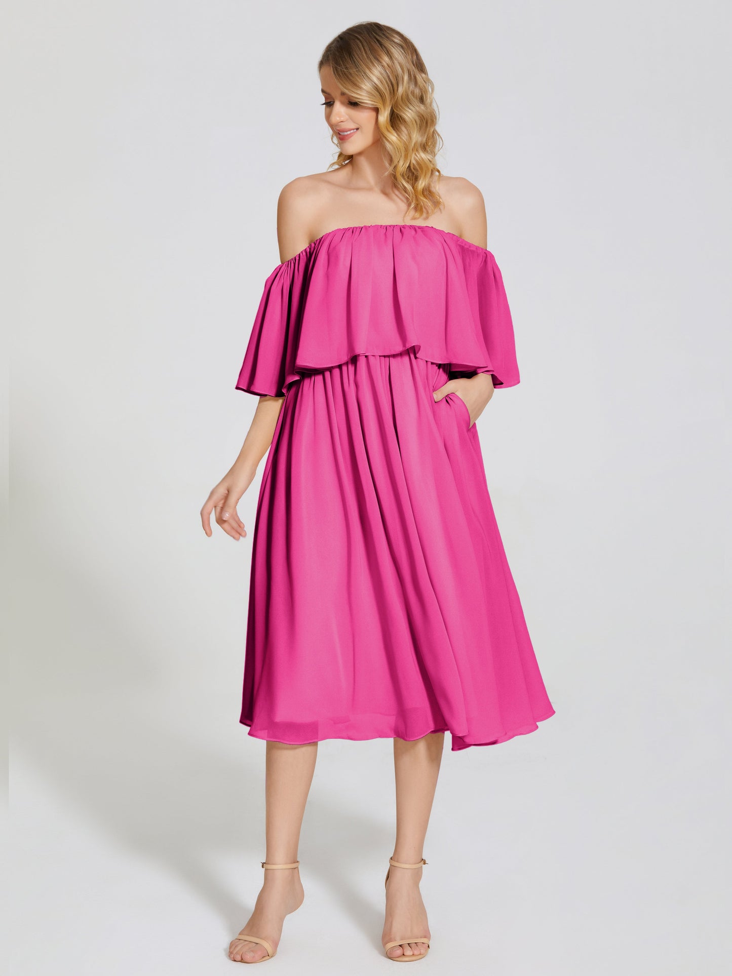 Journee Midi Off-Shoulder Chiffon Bridesmaid Dress