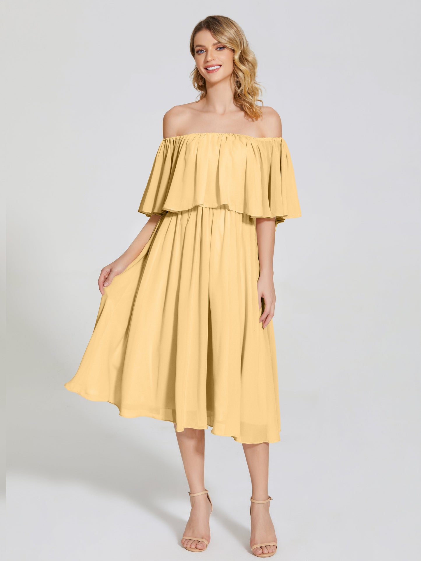 Journee Midi Off-Shoulder Chiffon Bridesmaid Dress