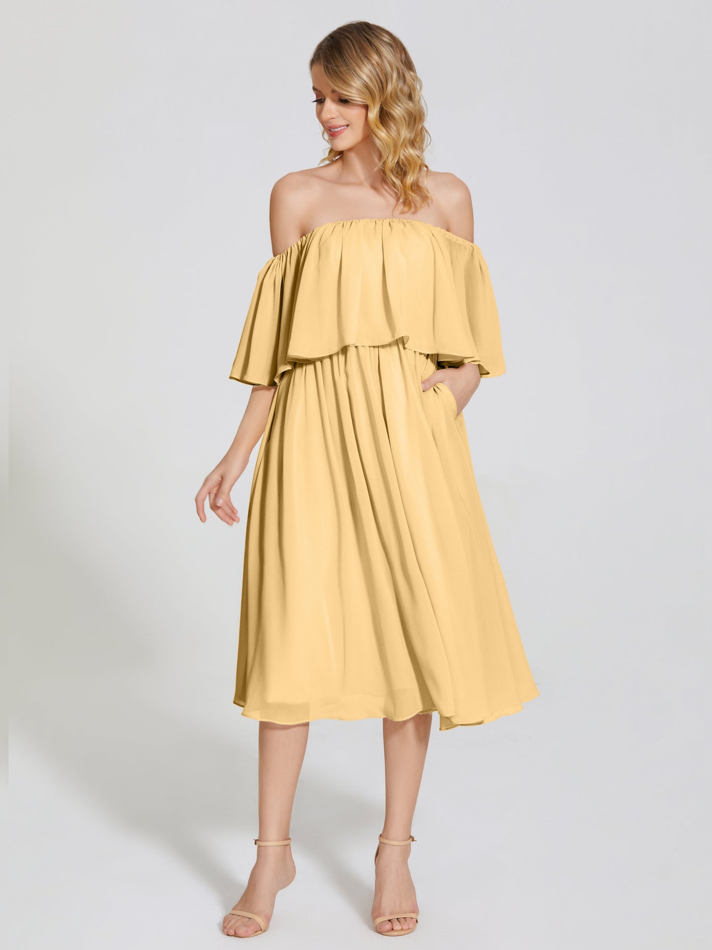 Journee Midi Off-Shoulder Chiffon Bridesmaid Dress
