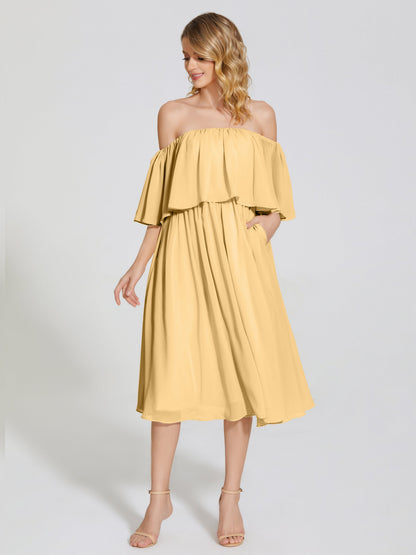 Journee Midi Off-Shoulder Chiffon Bridesmaid Dress