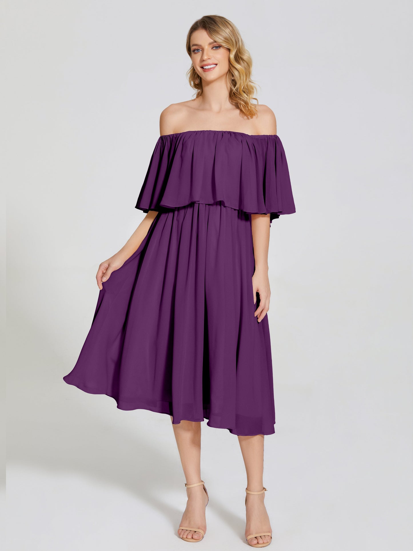 Journee Midi Off-Shoulder Chiffon Bridesmaid Dress