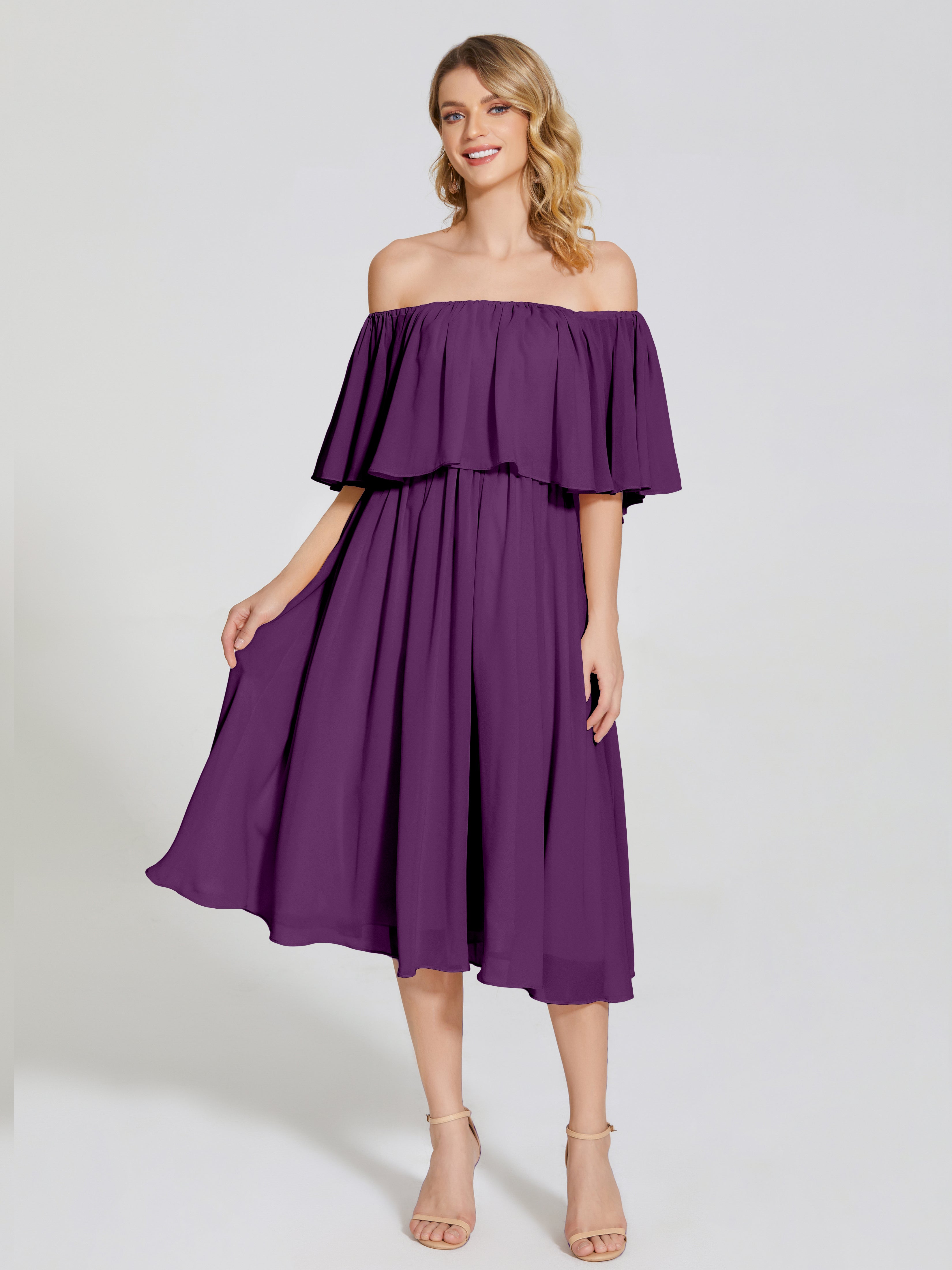 Journee Midi Off-Shoulder Chiffon Bridesmaid Dress
