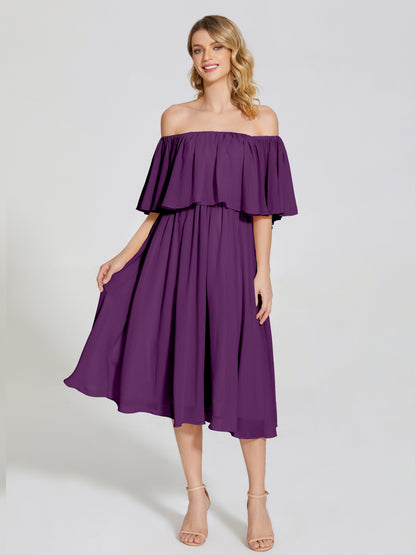 Journee Midi Off-Shoulder Chiffon Bridesmaid Dress