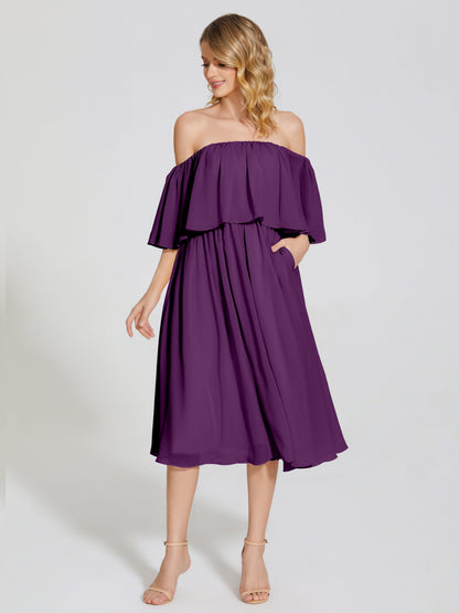 Journee Midi Off-Shoulder Chiffon Bridesmaid Dress