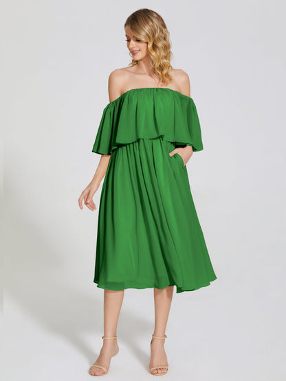 Journee Midi Off-Shoulder Chiffon Bridesmaid Dress