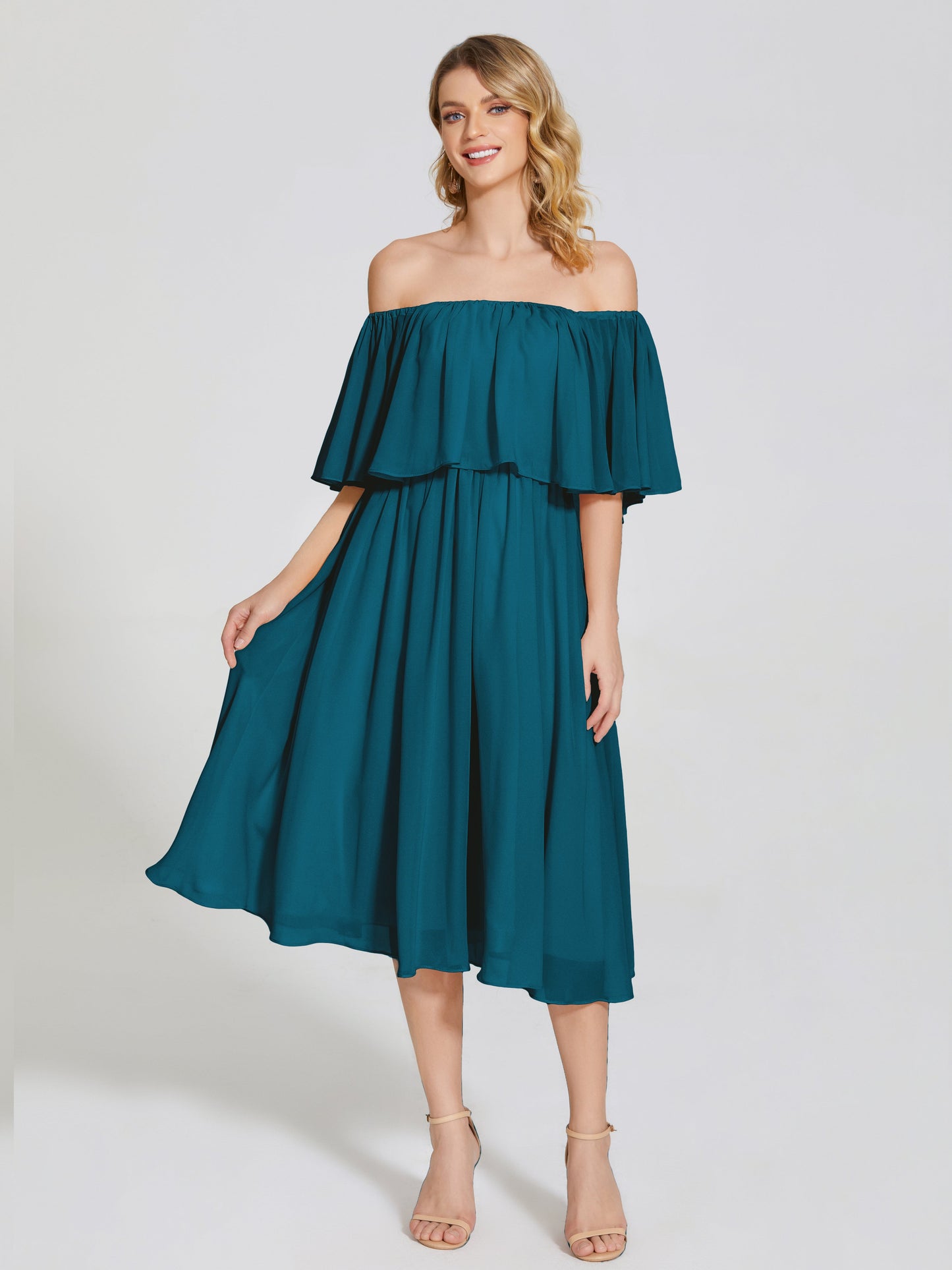 Journee Midi Off-Shoulder Chiffon Bridesmaid Dress