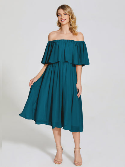 Journee Midi Off-Shoulder Chiffon Bridesmaid Dress