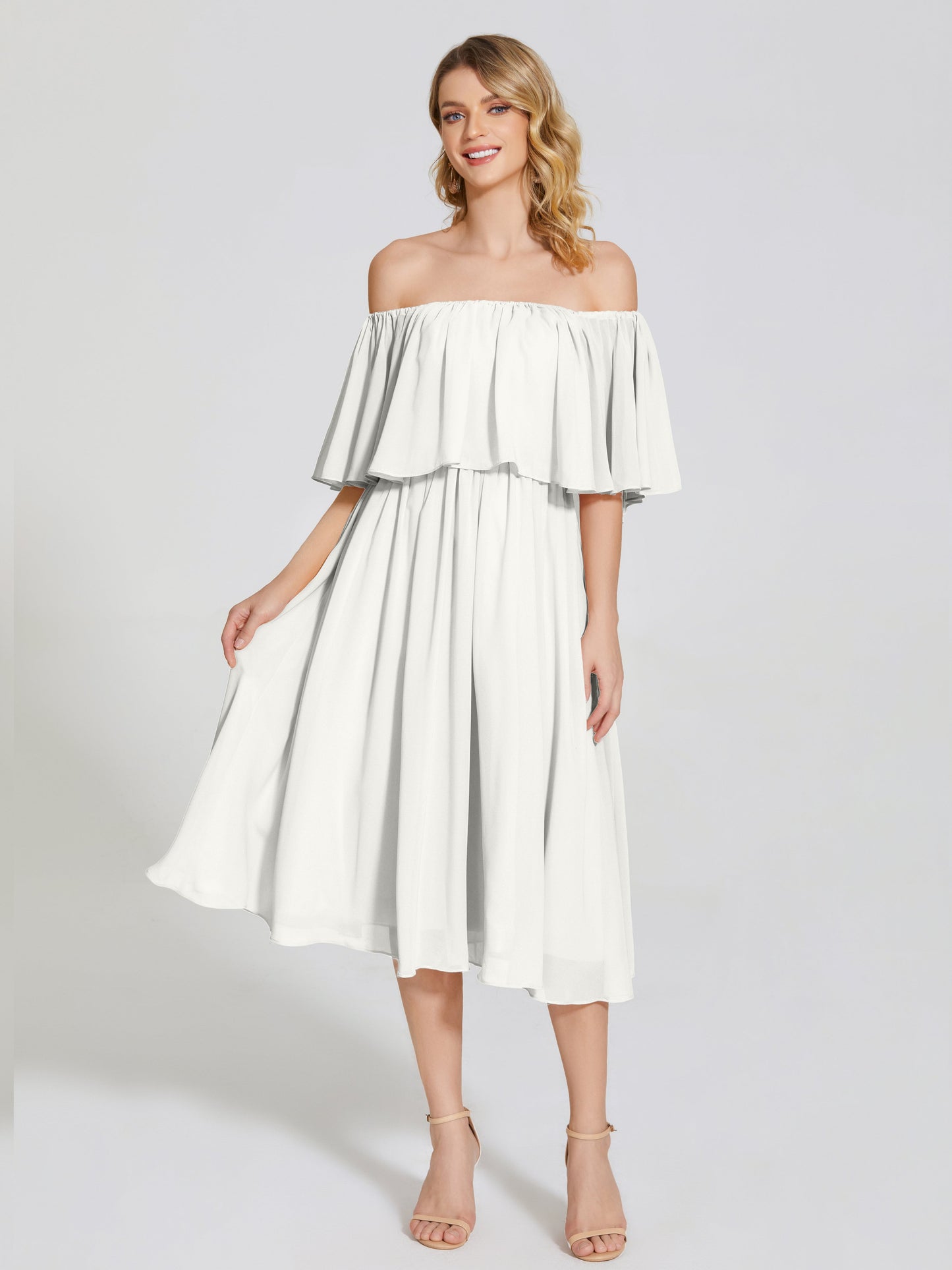 Journee Midi Off-Shoulder Chiffon Bridesmaid Dress