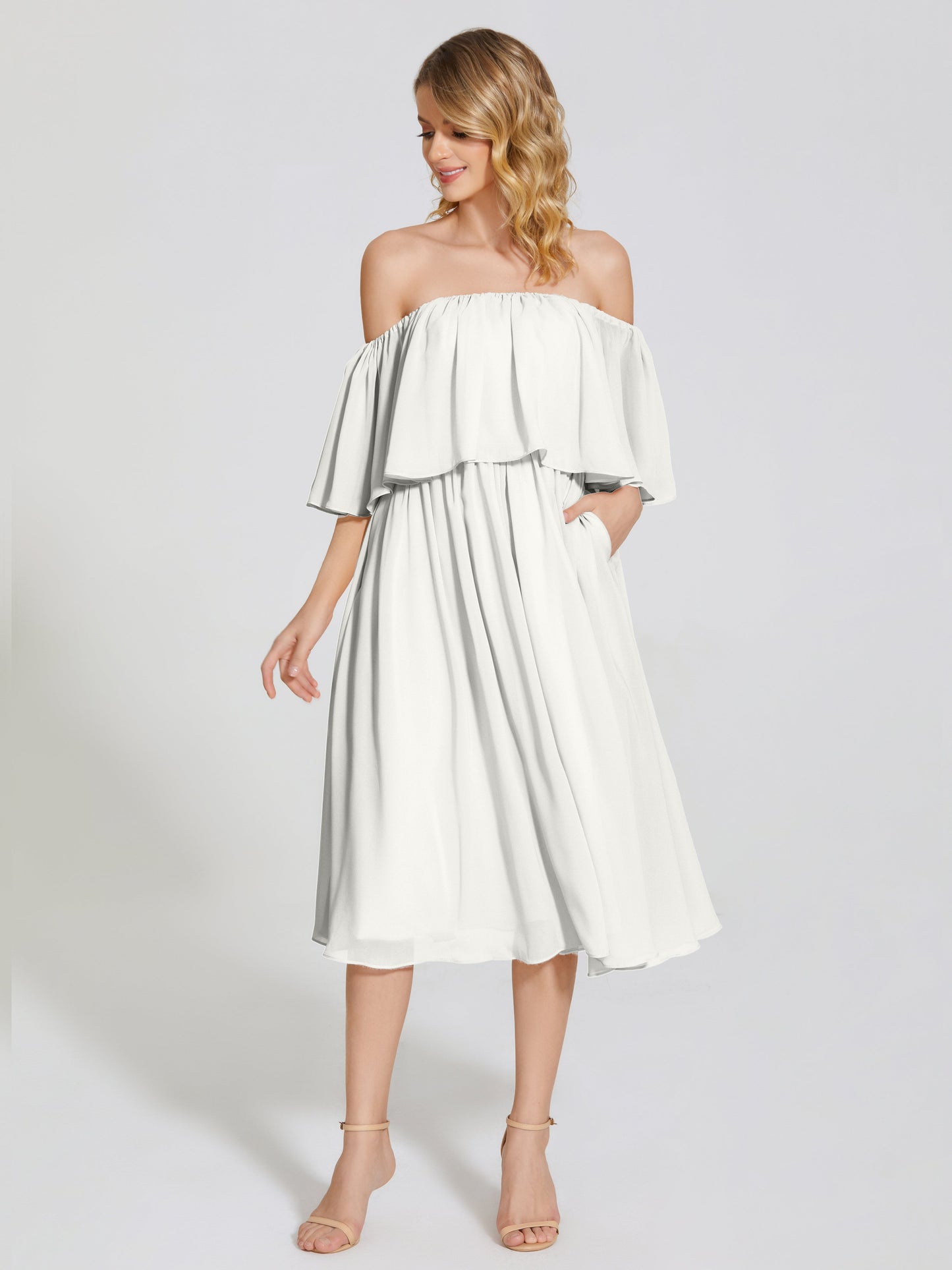 Journee Midi Off-Shoulder Chiffon Bridesmaid Dress