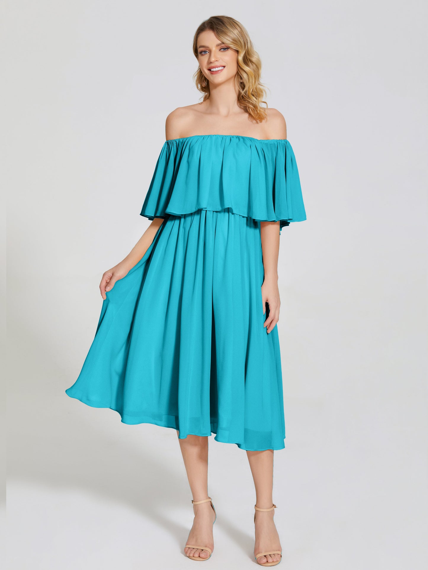Journee Midi Off-Shoulder Chiffon Bridesmaid Dress