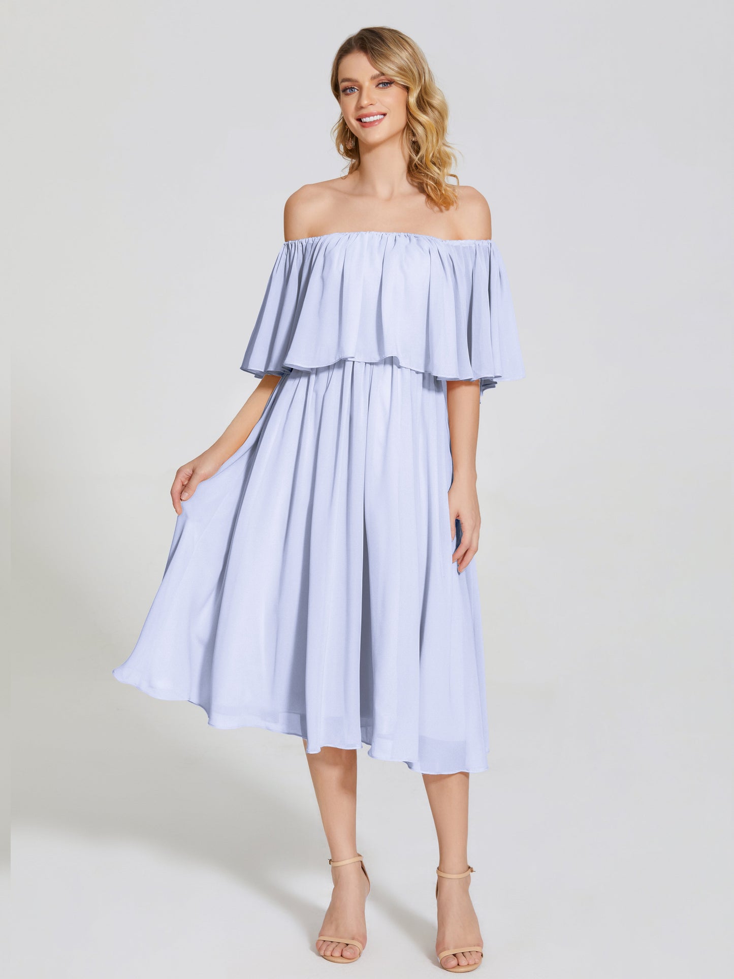 Journee Midi Off-Shoulder Chiffon Bridesmaid Dress