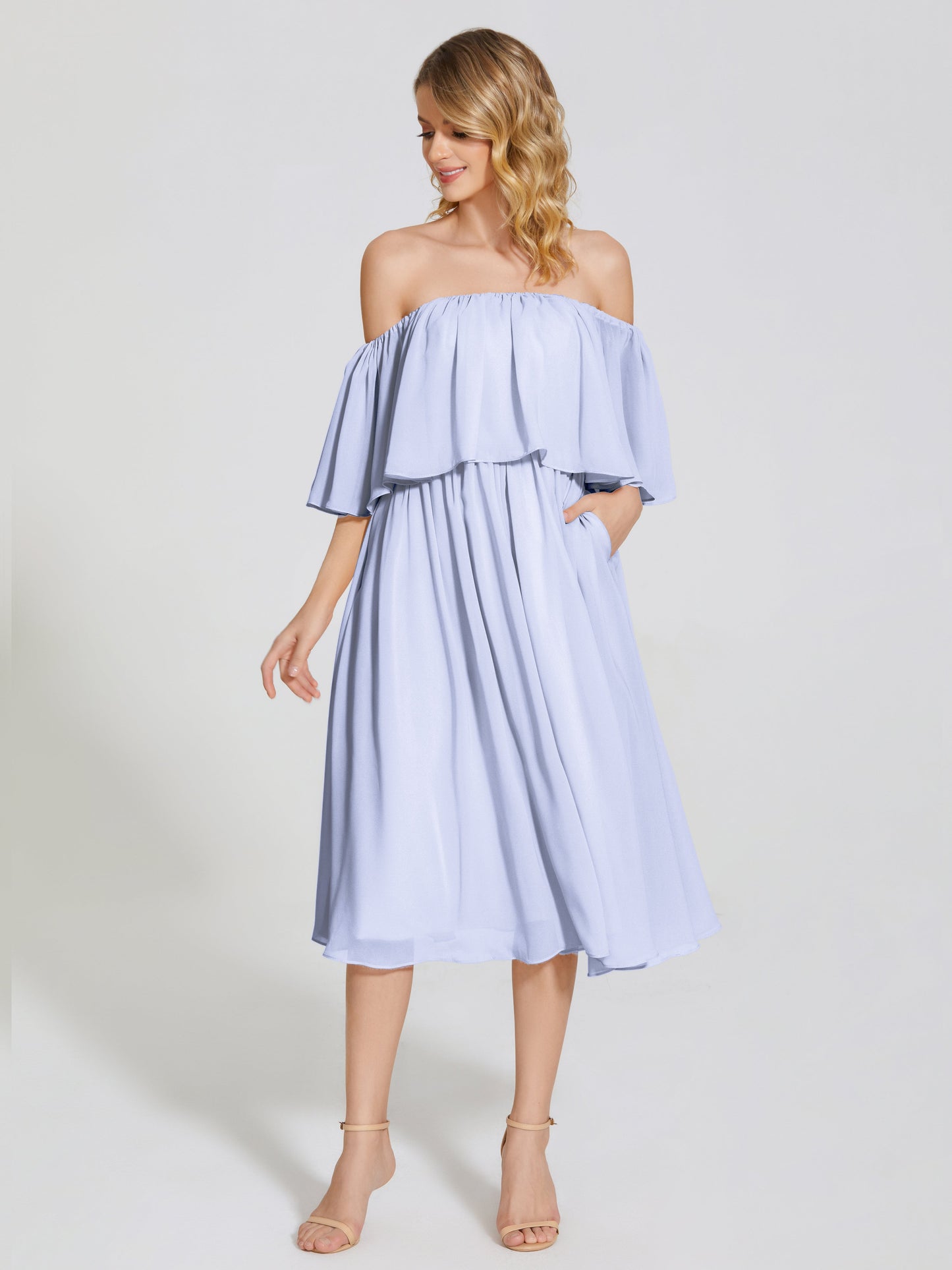 Journee Midi Off-Shoulder Chiffon Bridesmaid Dress
