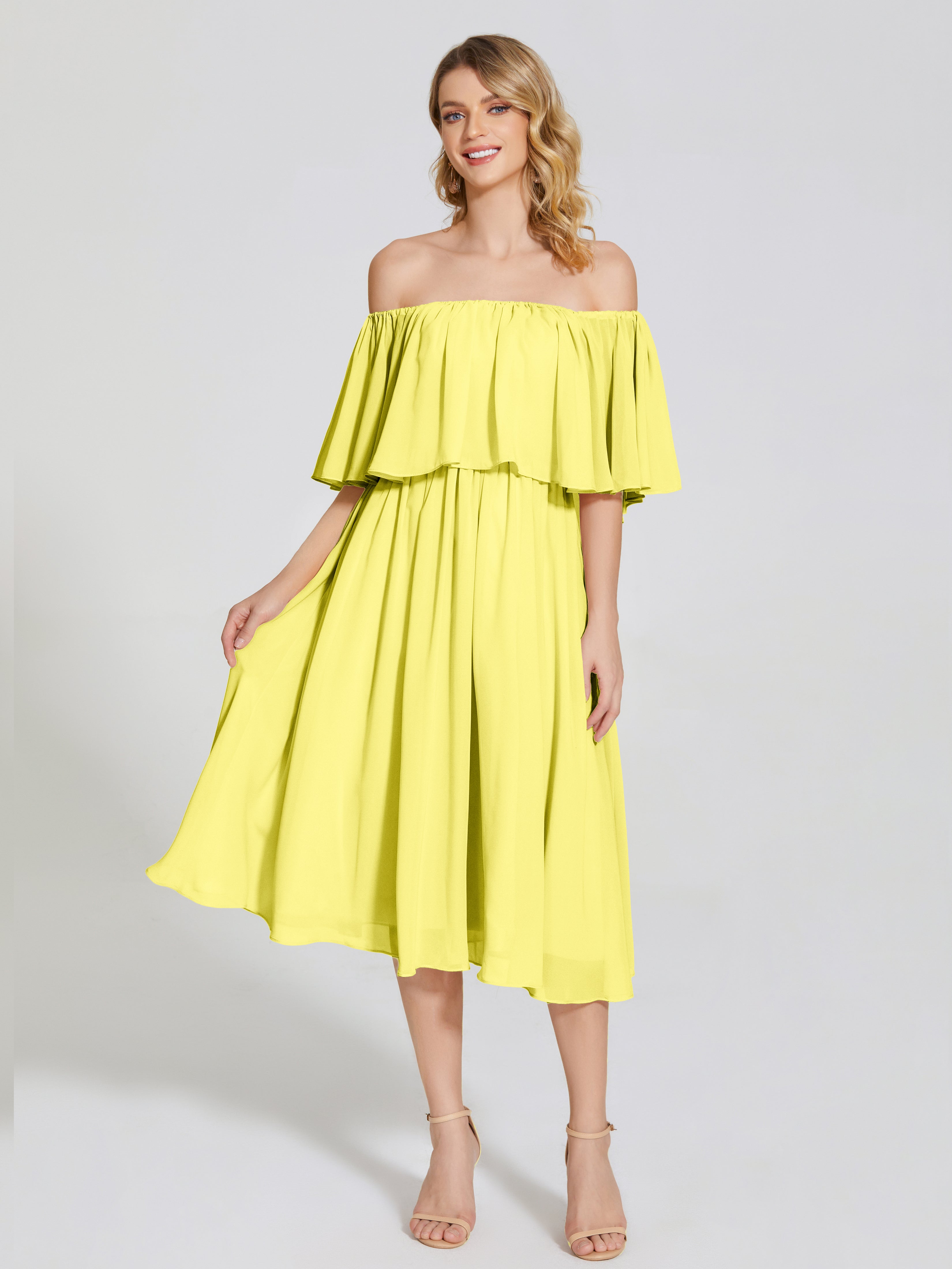 Journee Midi Off-Shoulder Chiffon Bridesmaid Dress