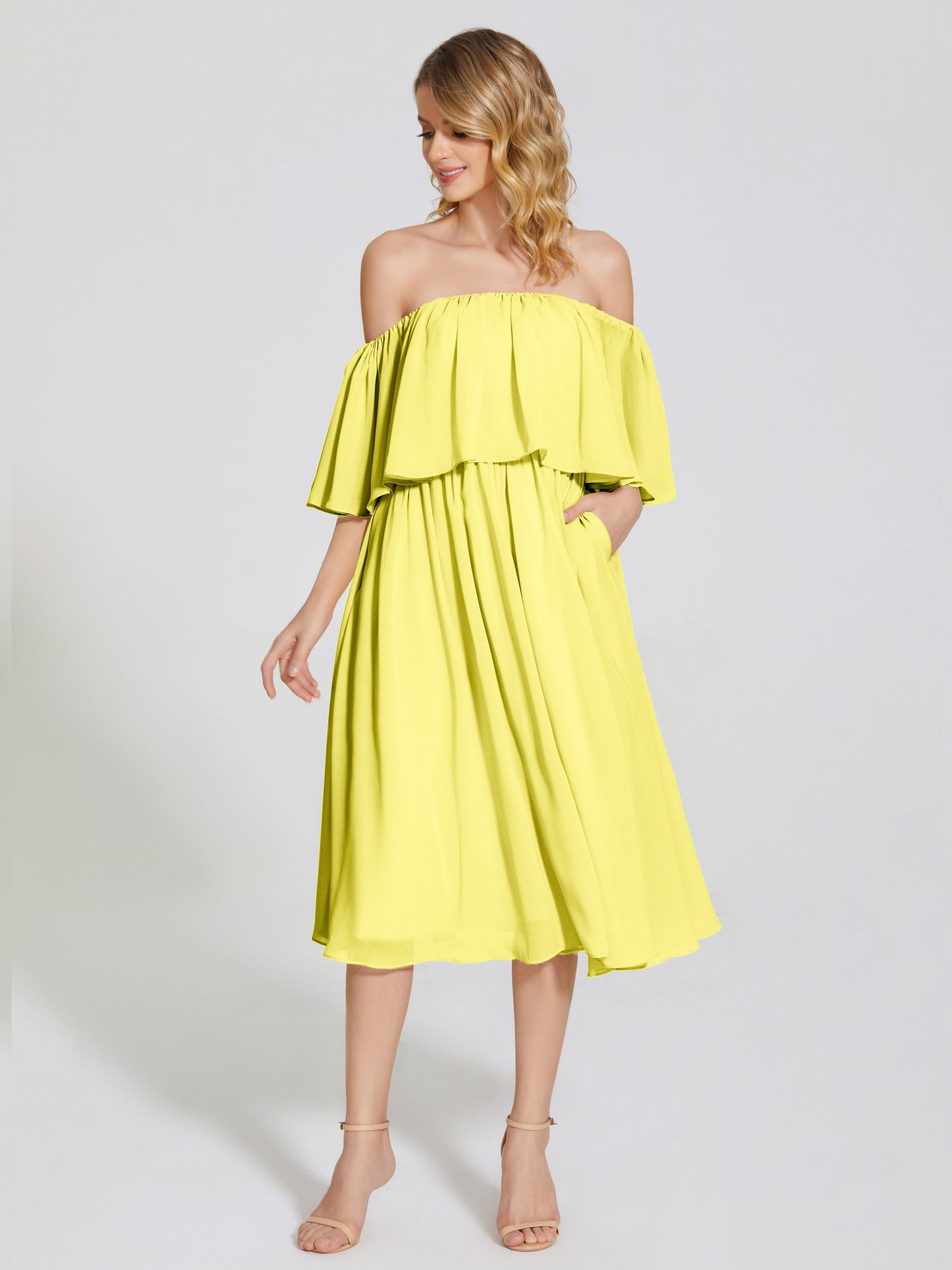 Journee Midi Off-Shoulder Chiffon Bridesmaid Dress