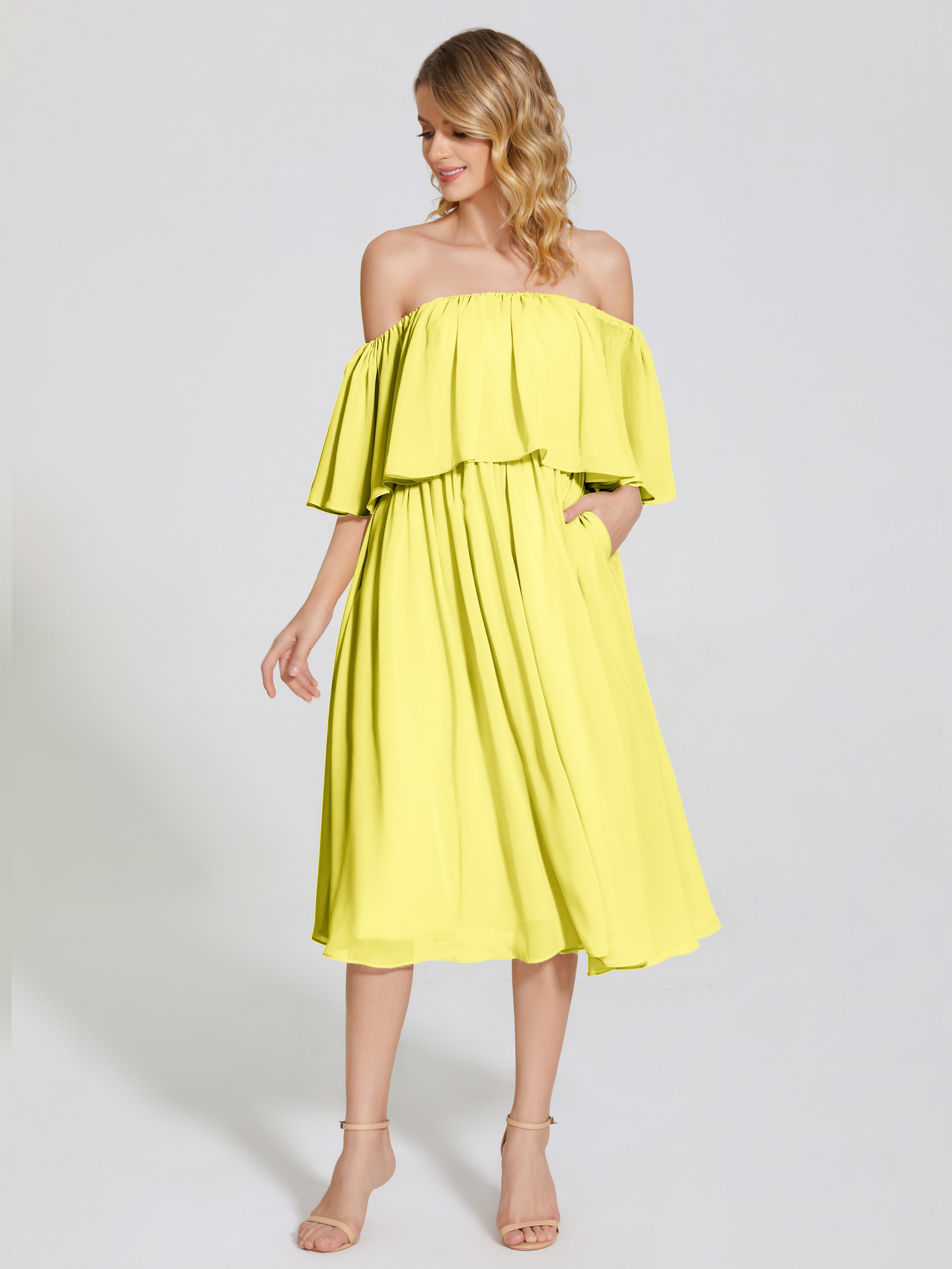 Journee Midi Off-Shoulder Chiffon Bridesmaid Dress