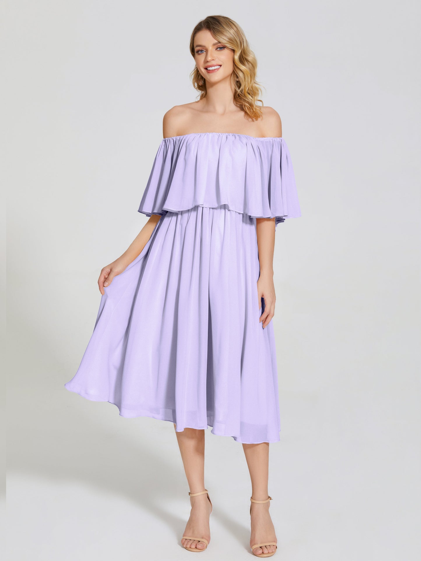 Journee Midi Off-Shoulder Chiffon Bridesmaid Dress