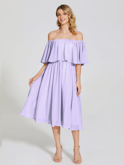 Journee Midi Off-Shoulder Chiffon Bridesmaid Dress