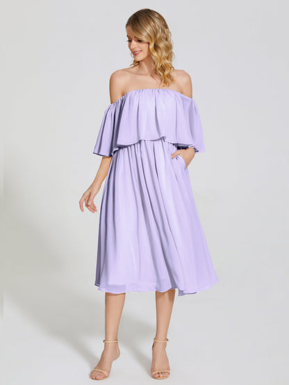 Journee Midi Off-Shoulder Chiffon Bridesmaid Dress