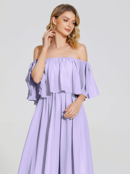 Journee Midi Off-Shoulder Chiffon Bridesmaid Dress