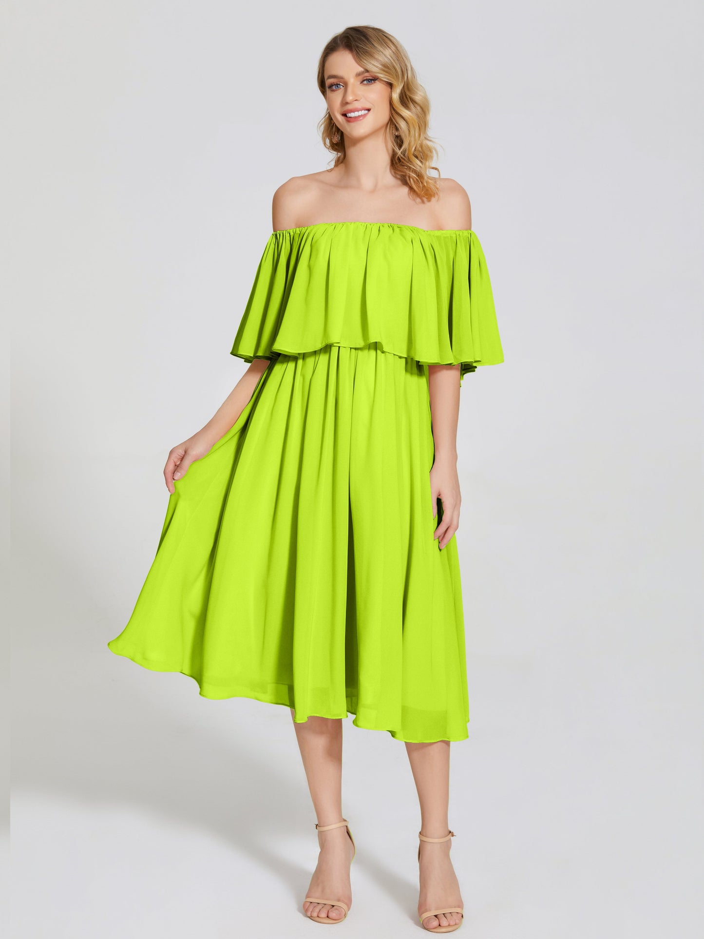 Journee Midi Off-Shoulder Chiffon Bridesmaid Dress