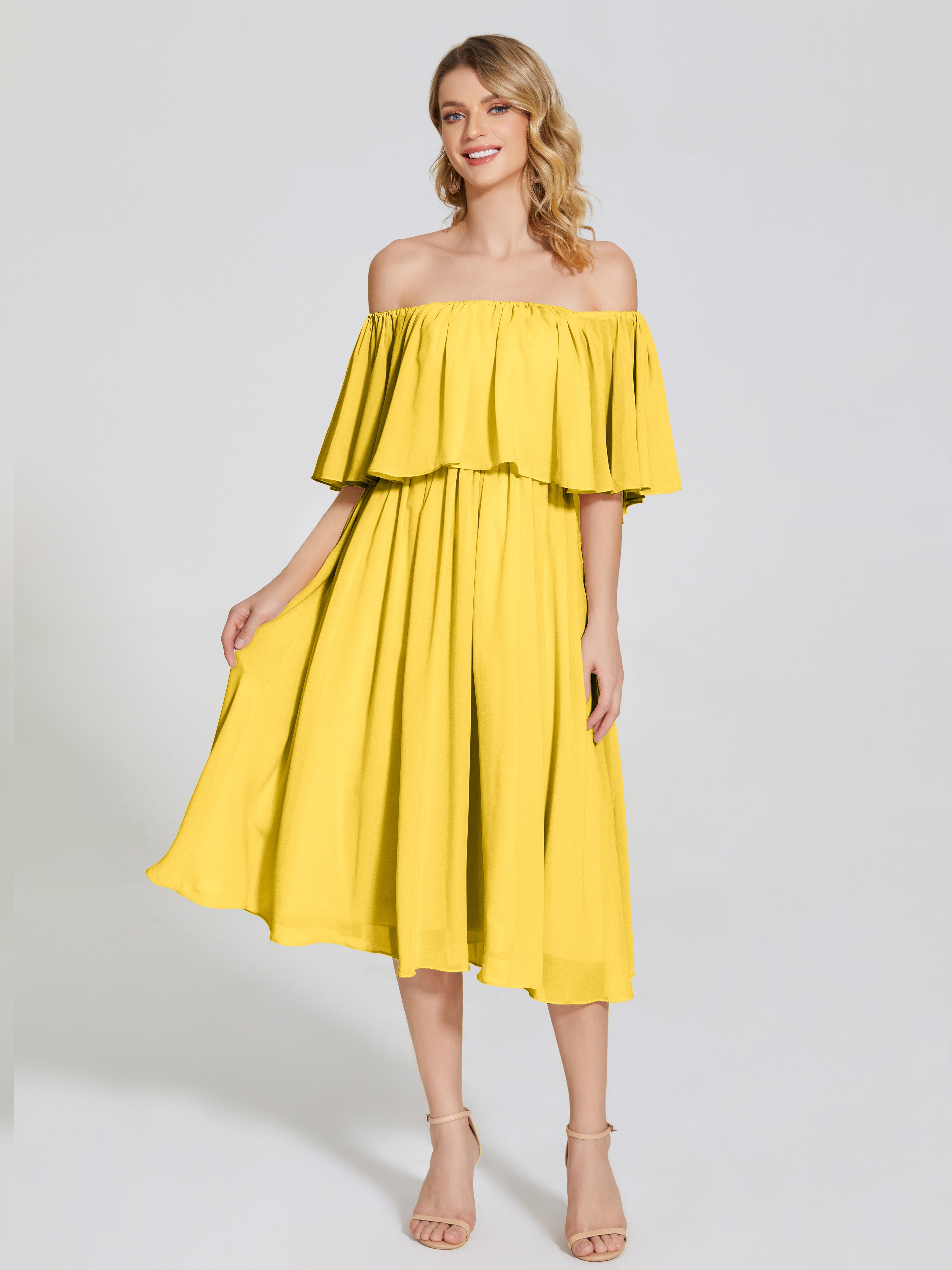 Journee Midi Off-Shoulder Chiffon Bridesmaid Dress