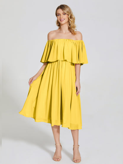 Journee Midi Off-Shoulder Chiffon Bridesmaid Dress