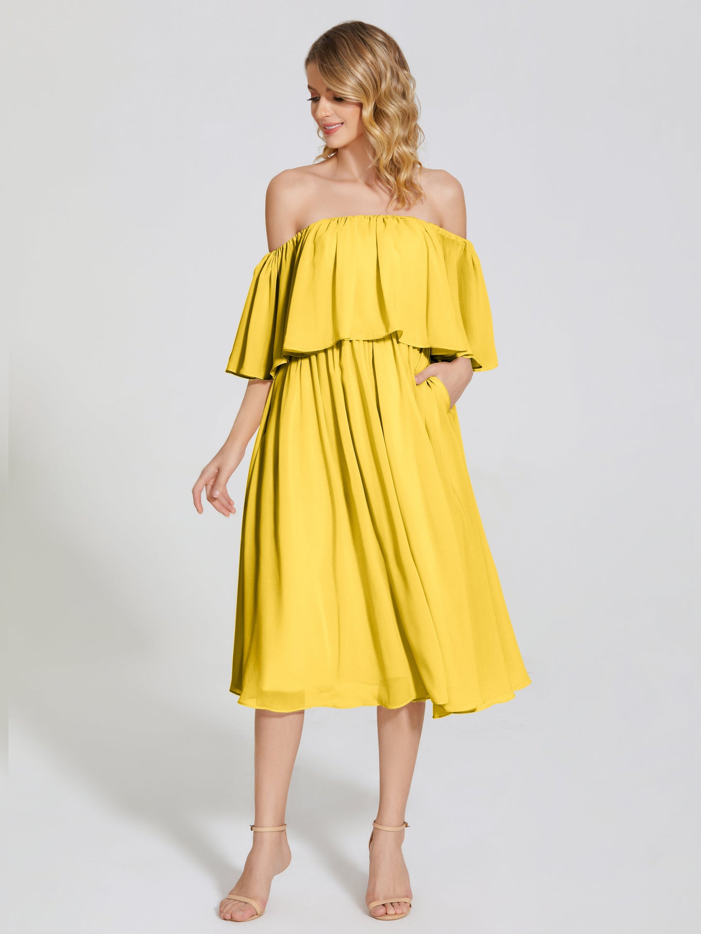 Journee Midi Off-Shoulder Chiffon Bridesmaid Dress