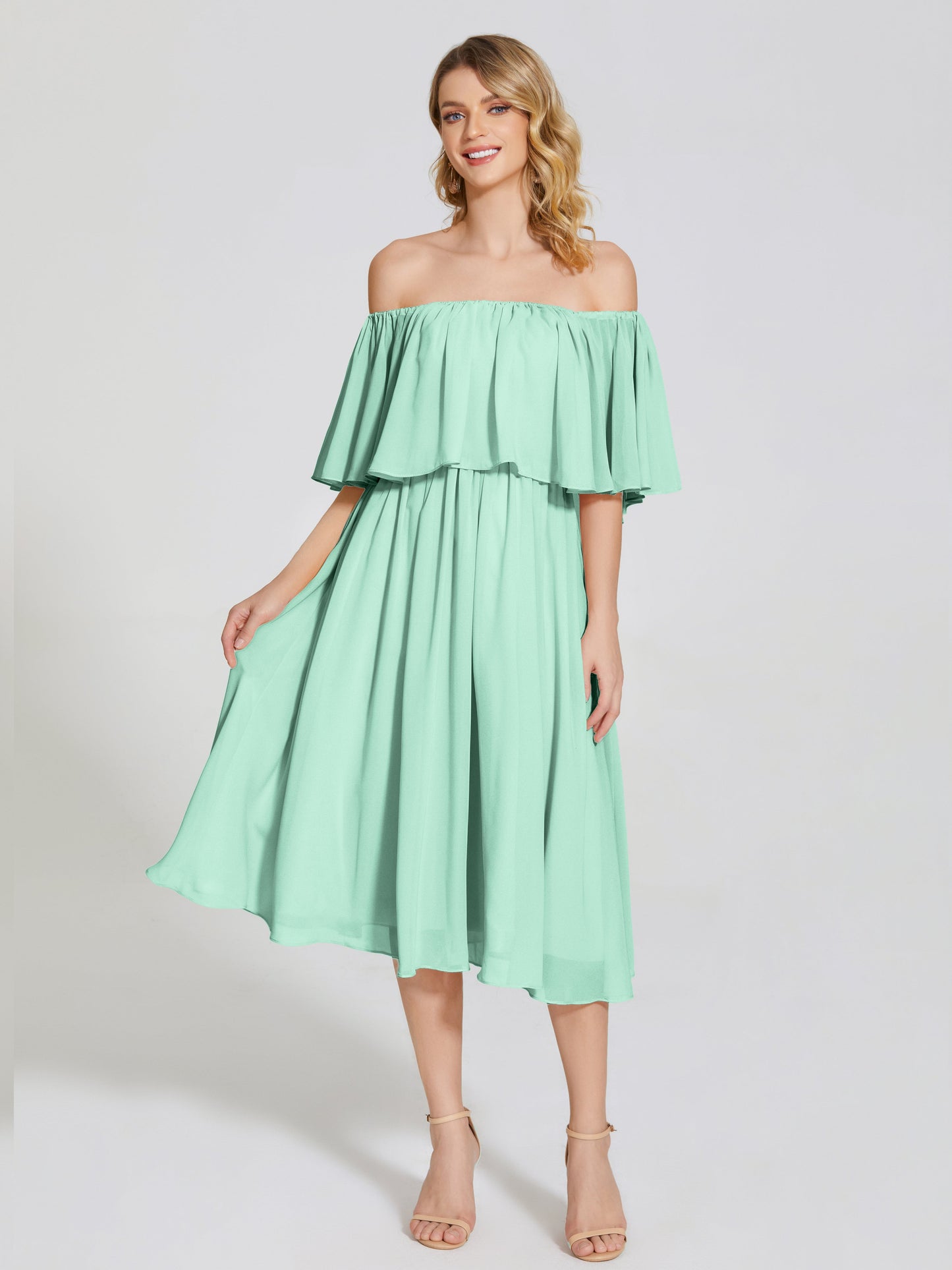 Journee Midi Off-Shoulder Chiffon Bridesmaid Dress