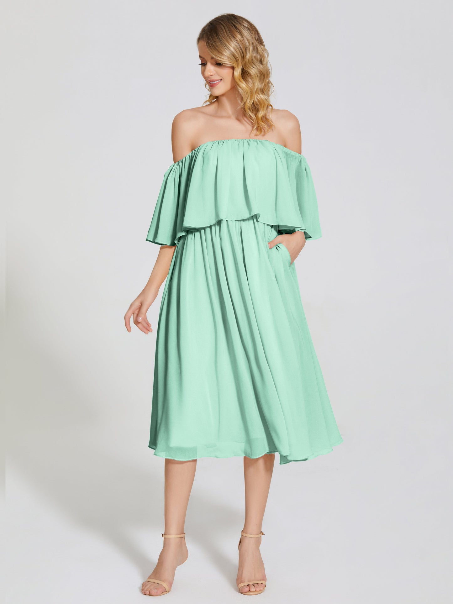 Journee Midi Off-Shoulder Chiffon Bridesmaid Dress