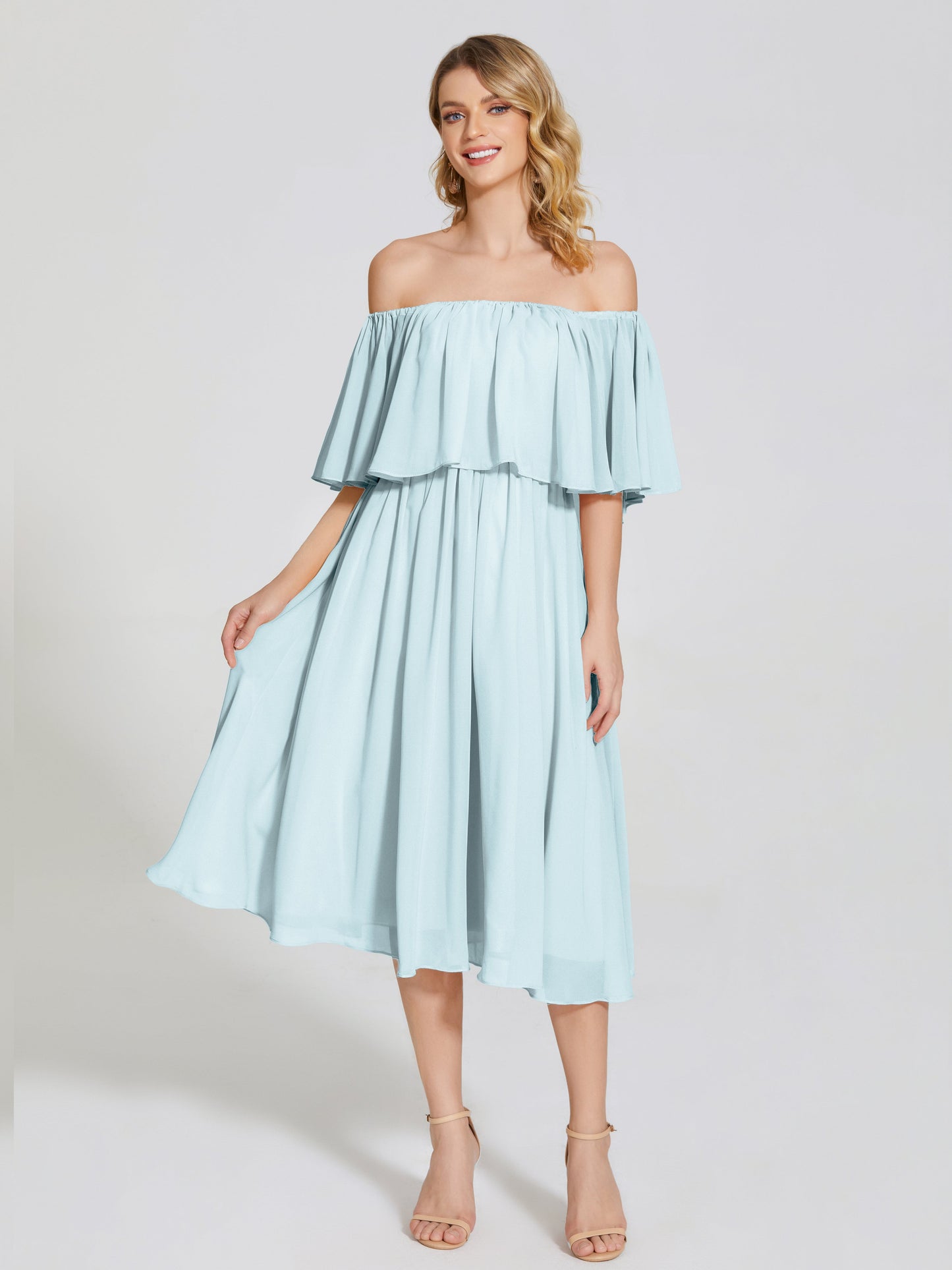 Journee Midi Off-Shoulder Chiffon Bridesmaid Dress