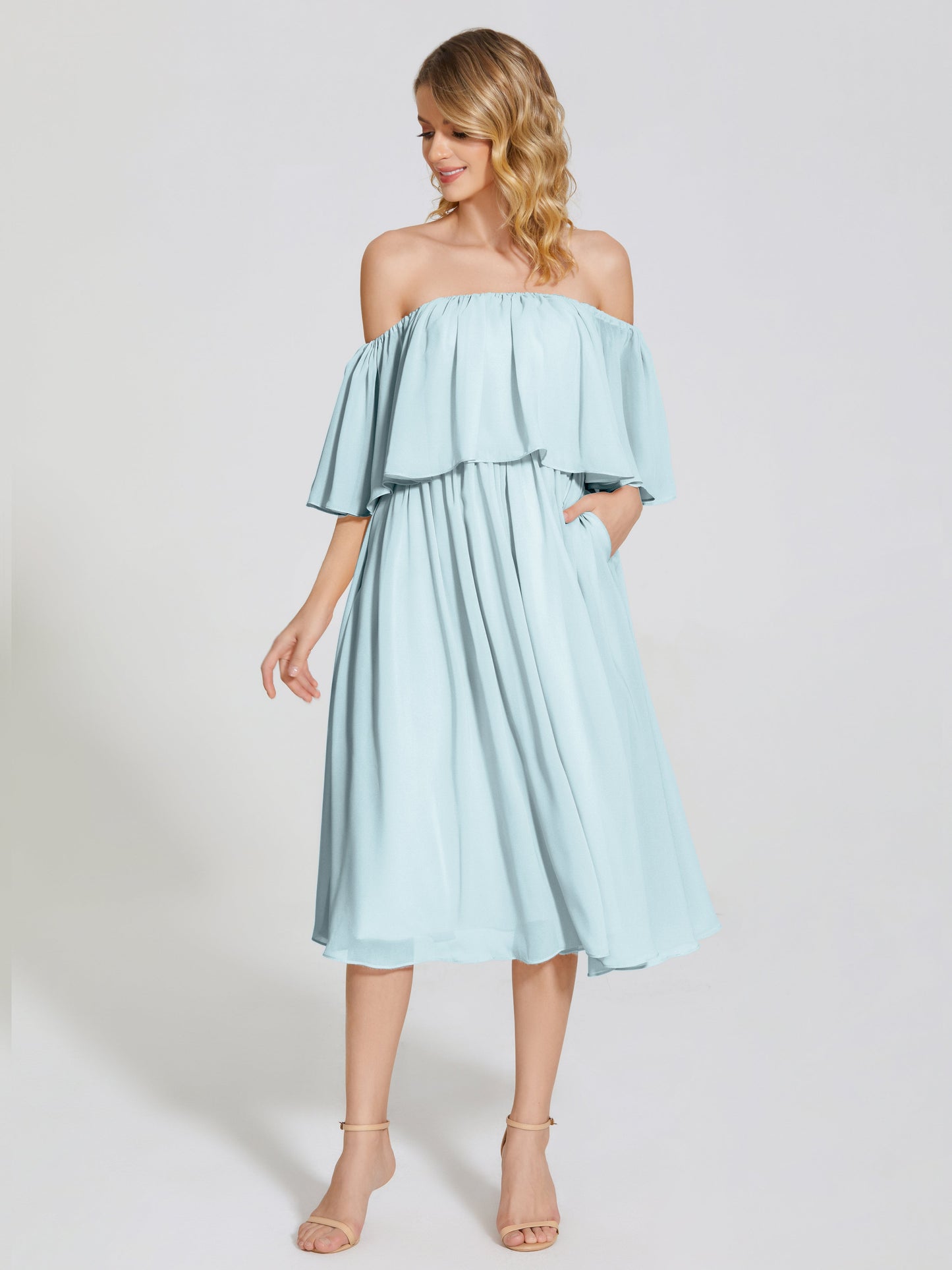 Journee Midi Off-Shoulder Chiffon Bridesmaid Dress