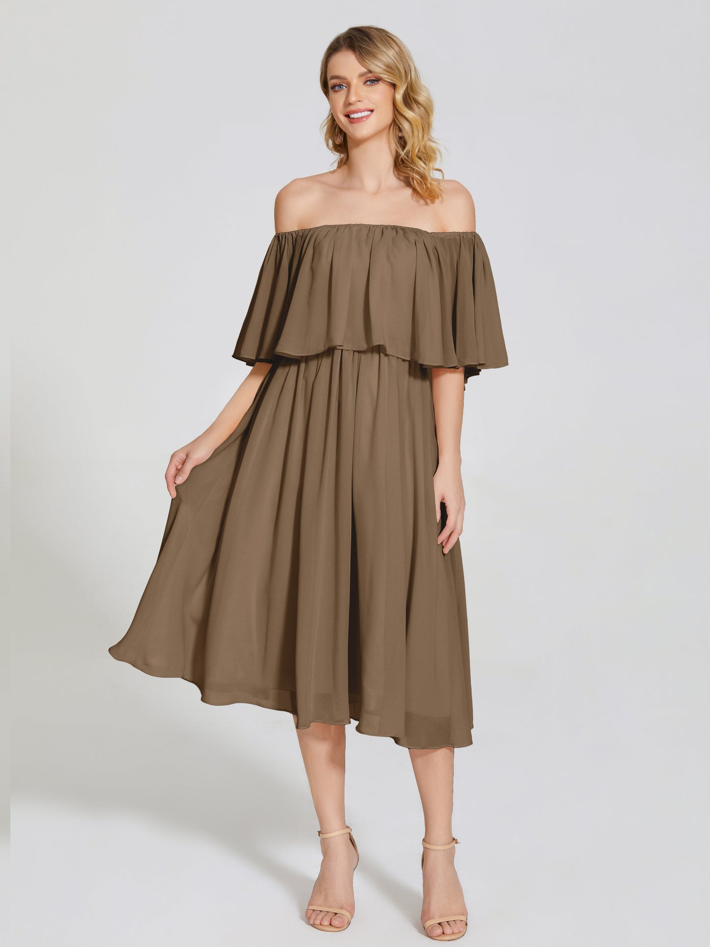 Journee Midi Off-Shoulder Chiffon Bridesmaid Dress