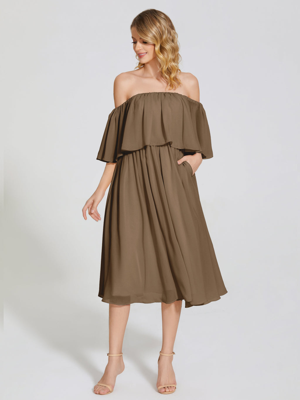 Journee Midi Off-Shoulder Chiffon Bridesmaid Dress