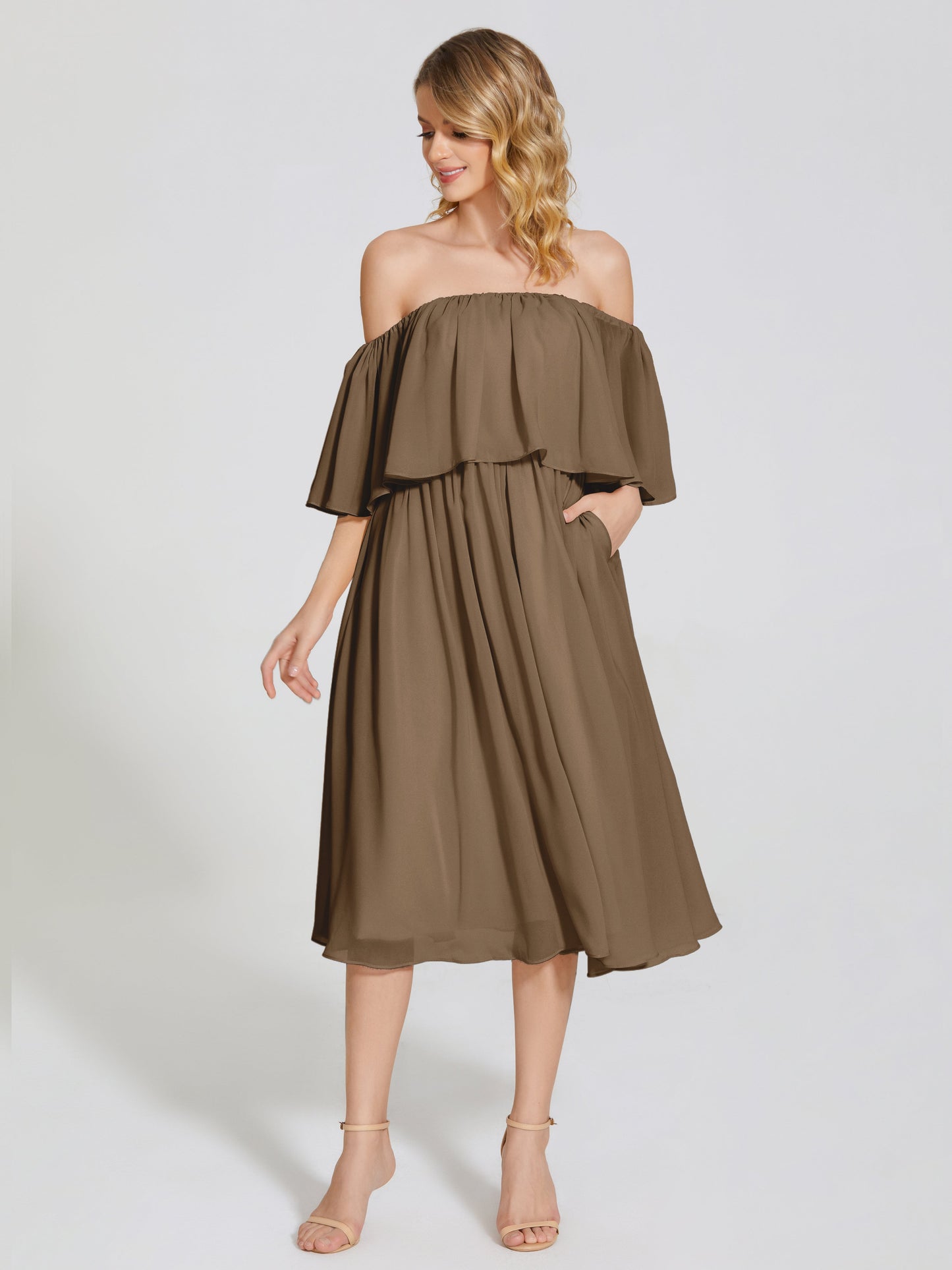 Journee Midi Off-Shoulder Chiffon Bridesmaid Dress