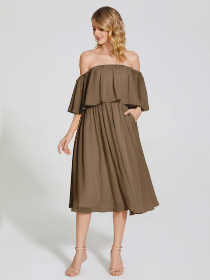 Journee Midi Off-Shoulder Chiffon Bridesmaid Dress