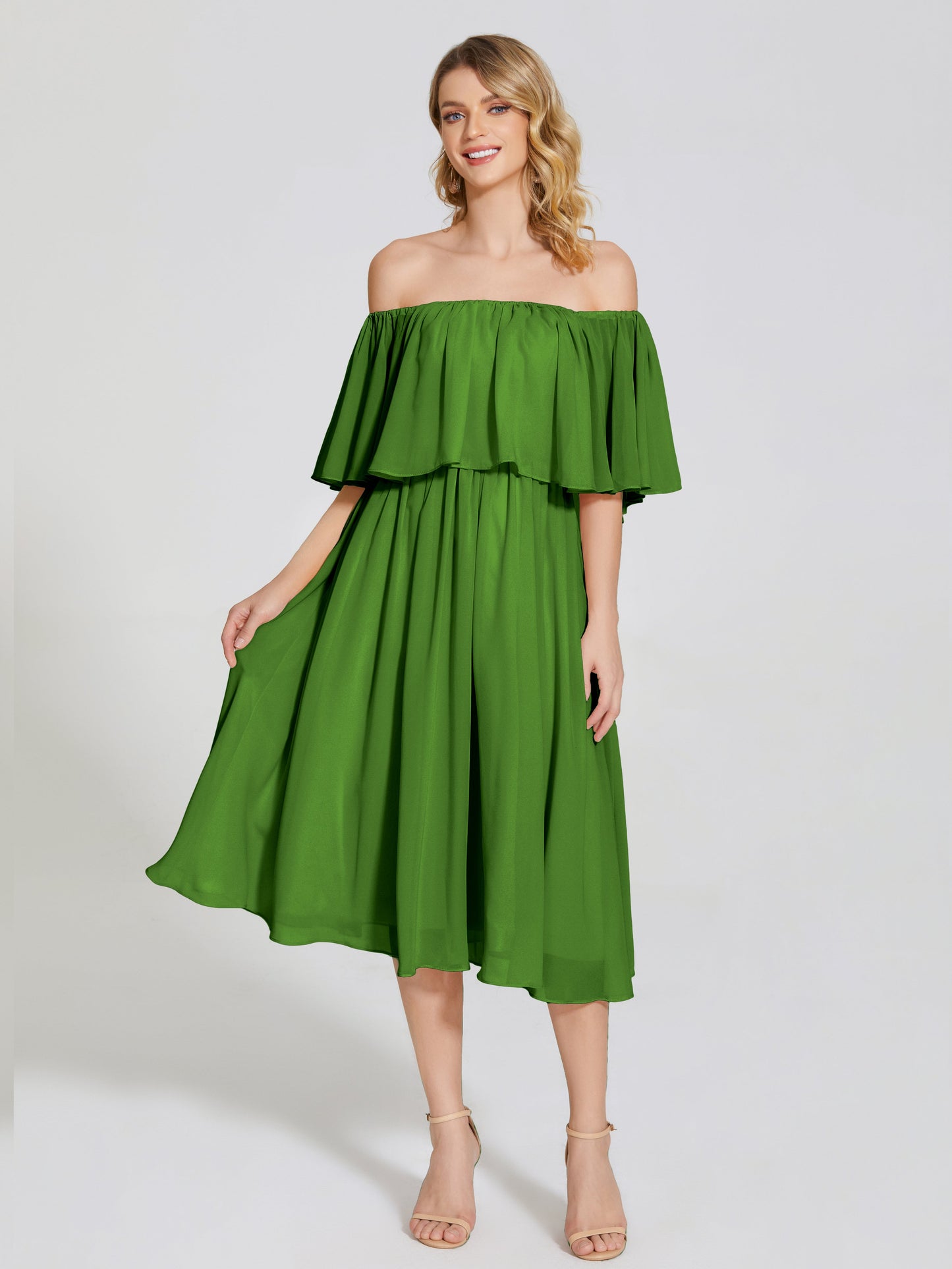 Journee Midi Off-Shoulder Chiffon Bridesmaid Dress