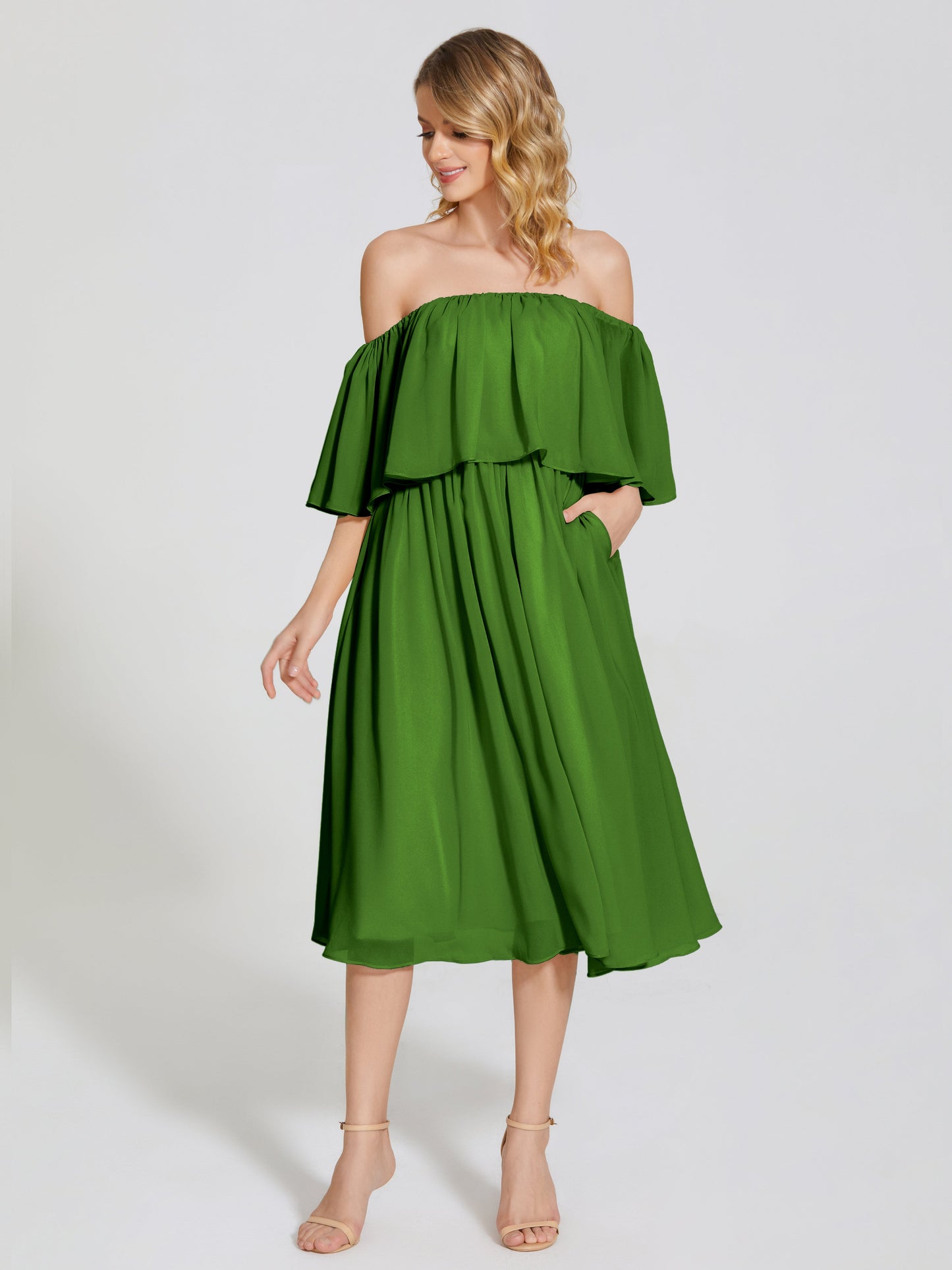 Journee Midi Off-Shoulder Chiffon Bridesmaid Dress