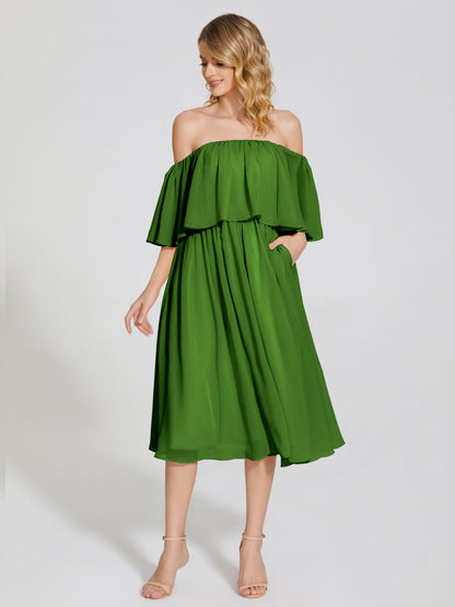 Journee Midi Off-Shoulder Chiffon Bridesmaid Dress