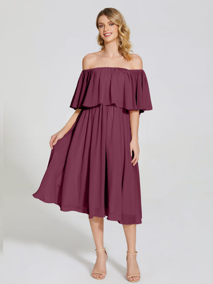 Journee Midi Off-Shoulder Chiffon Bridesmaid Dress