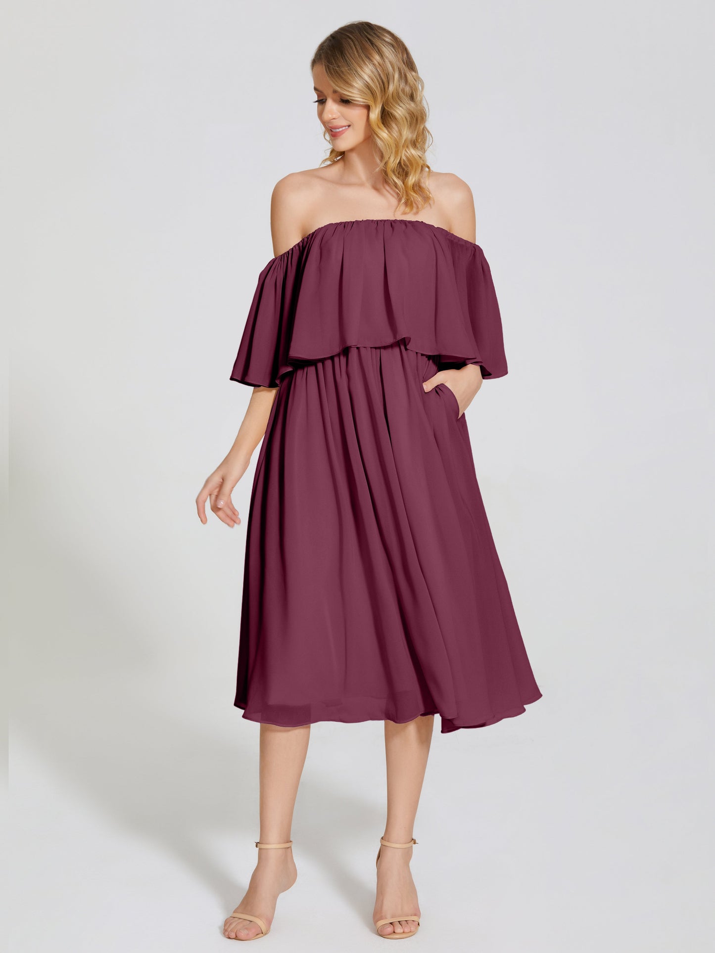 Journee Midi Off-Shoulder Chiffon Bridesmaid Dress