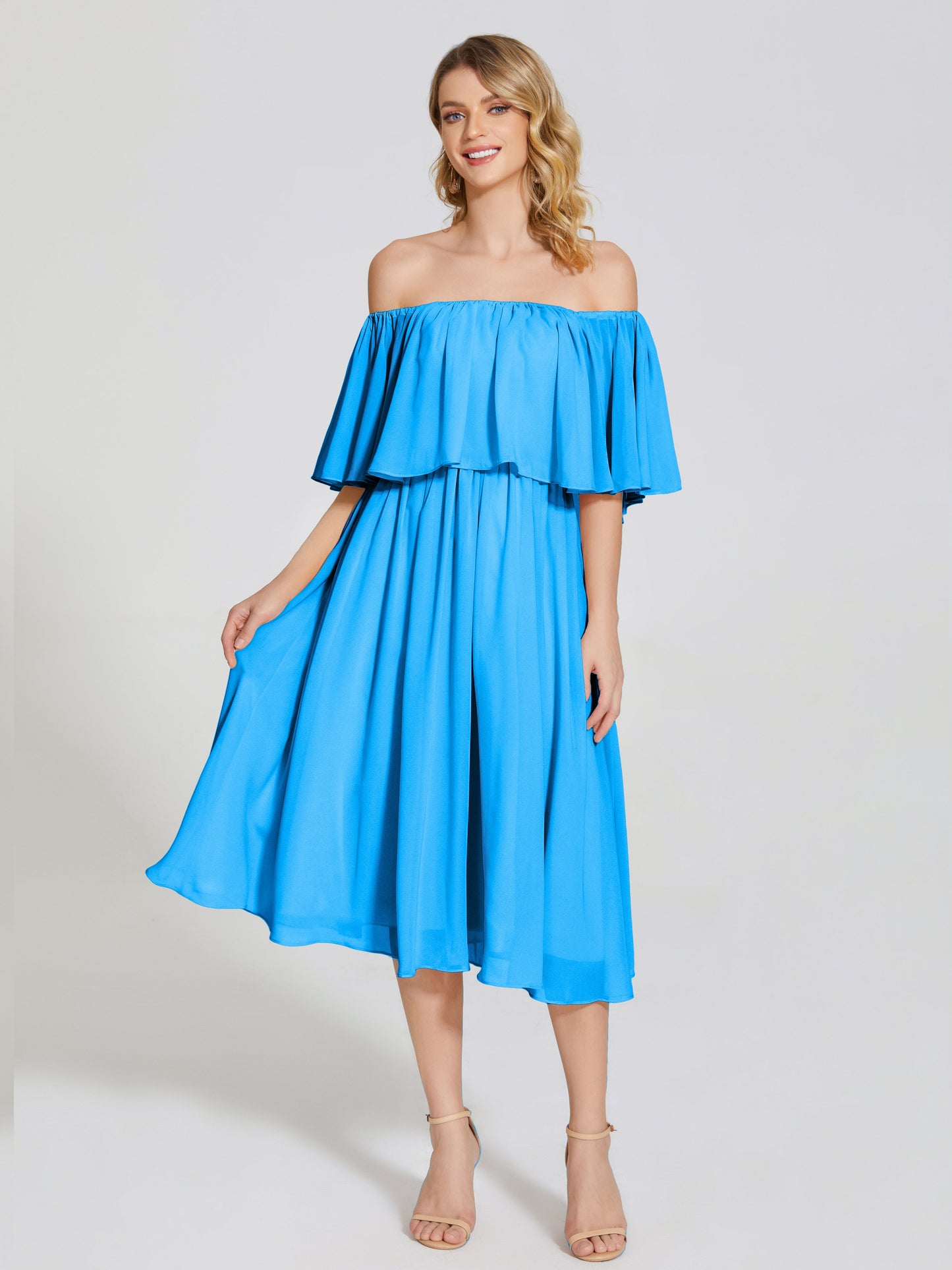 Journee Midi Off-Shoulder Chiffon Bridesmaid Dress