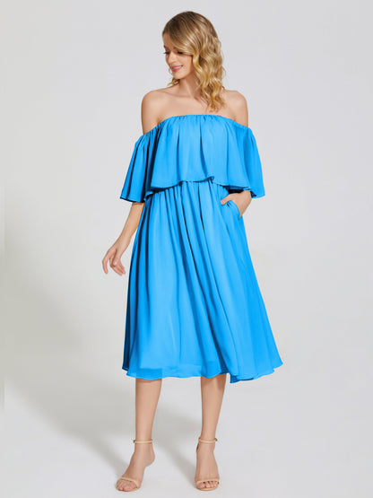 Journee Midi Off-Shoulder Chiffon Bridesmaid Dress