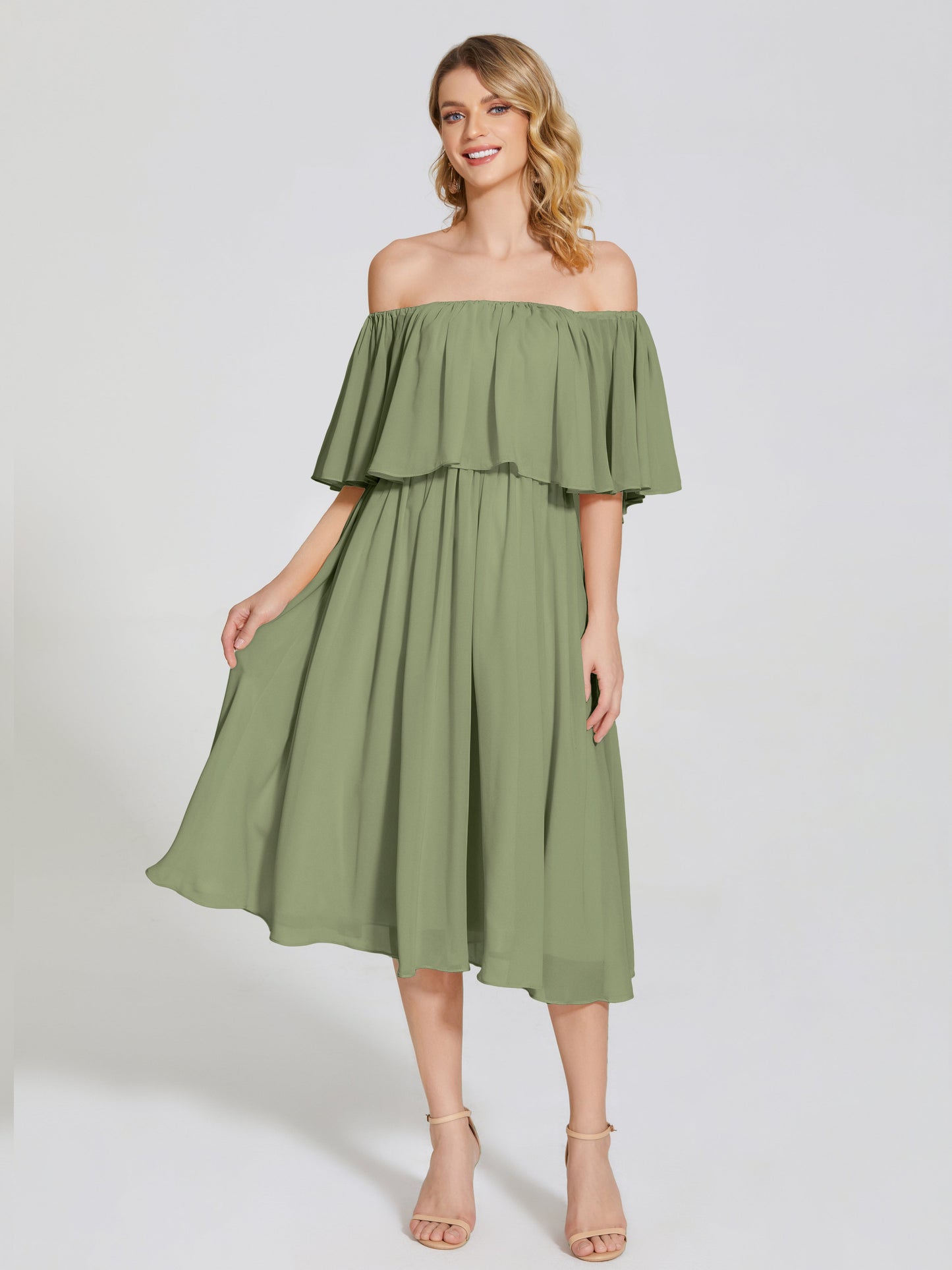 Journee Midi Off-Shoulder Chiffon Bridesmaid Dress