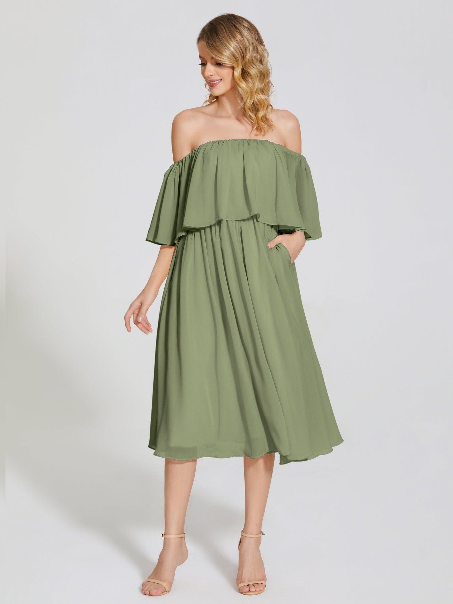 Journee Midi Off-Shoulder Chiffon Bridesmaid Dress