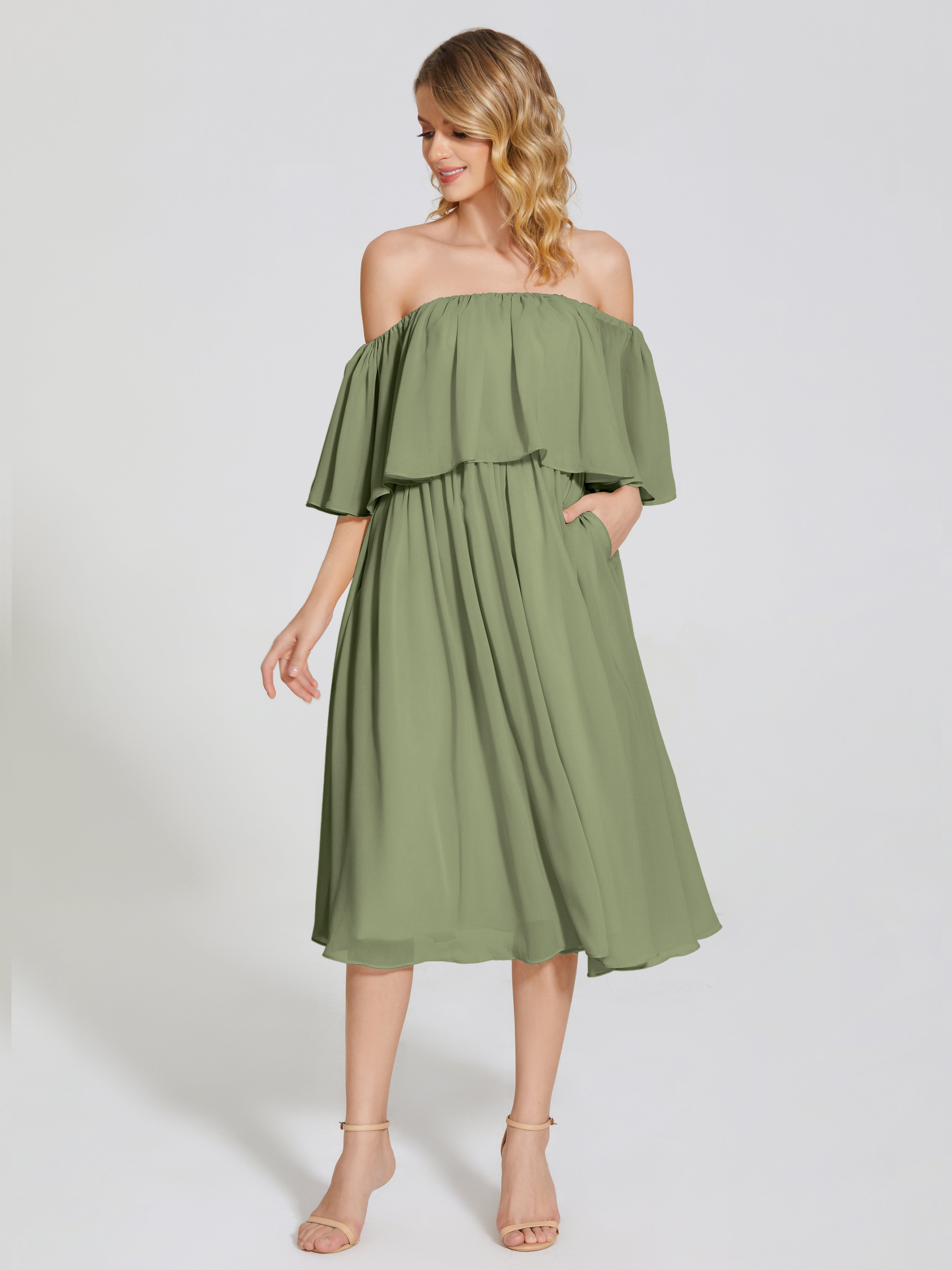 Journee Midi Off-Shoulder Chiffon Bridesmaid Dress
