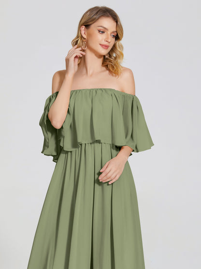 Journee Midi Off-Shoulder Chiffon Bridesmaid Dress