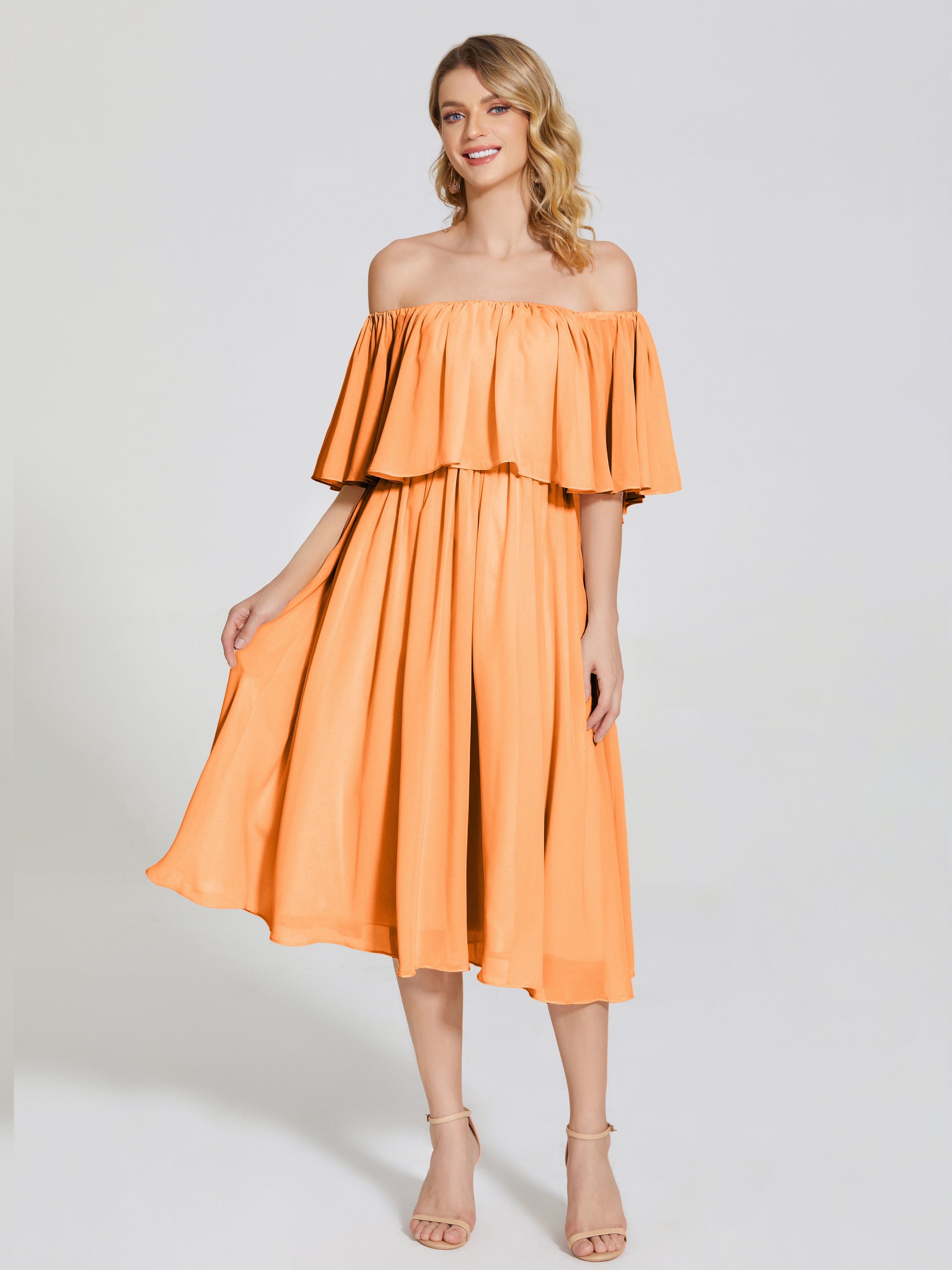 Journee Midi Off-Shoulder Chiffon Bridesmaid Dress